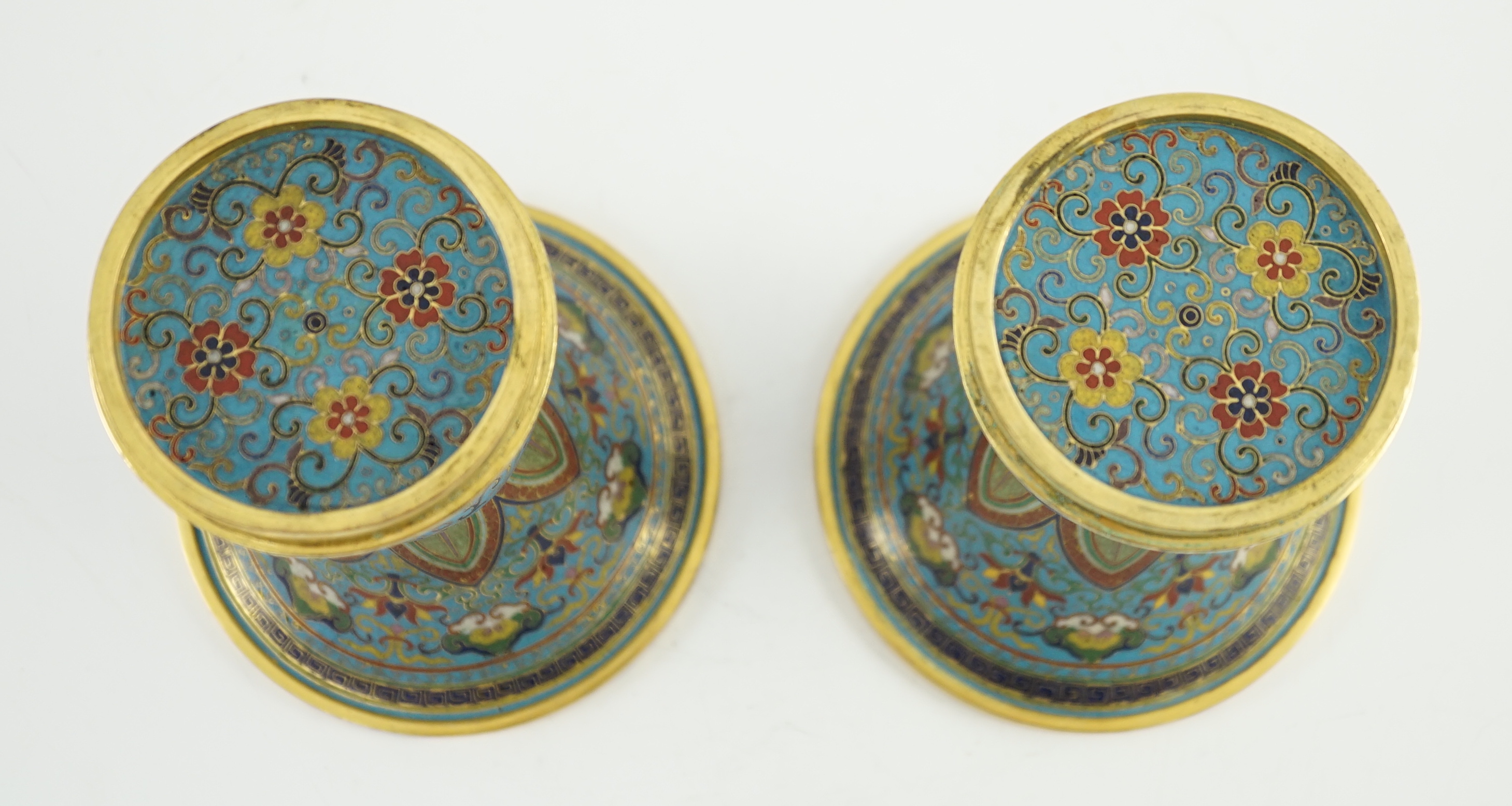 A pair of Chinese cloisonné enamel beaker vases